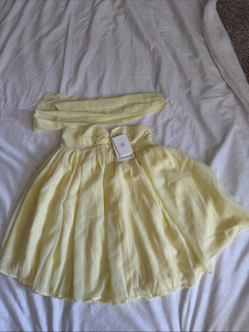 Peppermayo Strapless yellow Mini Dress with Neck Scarf